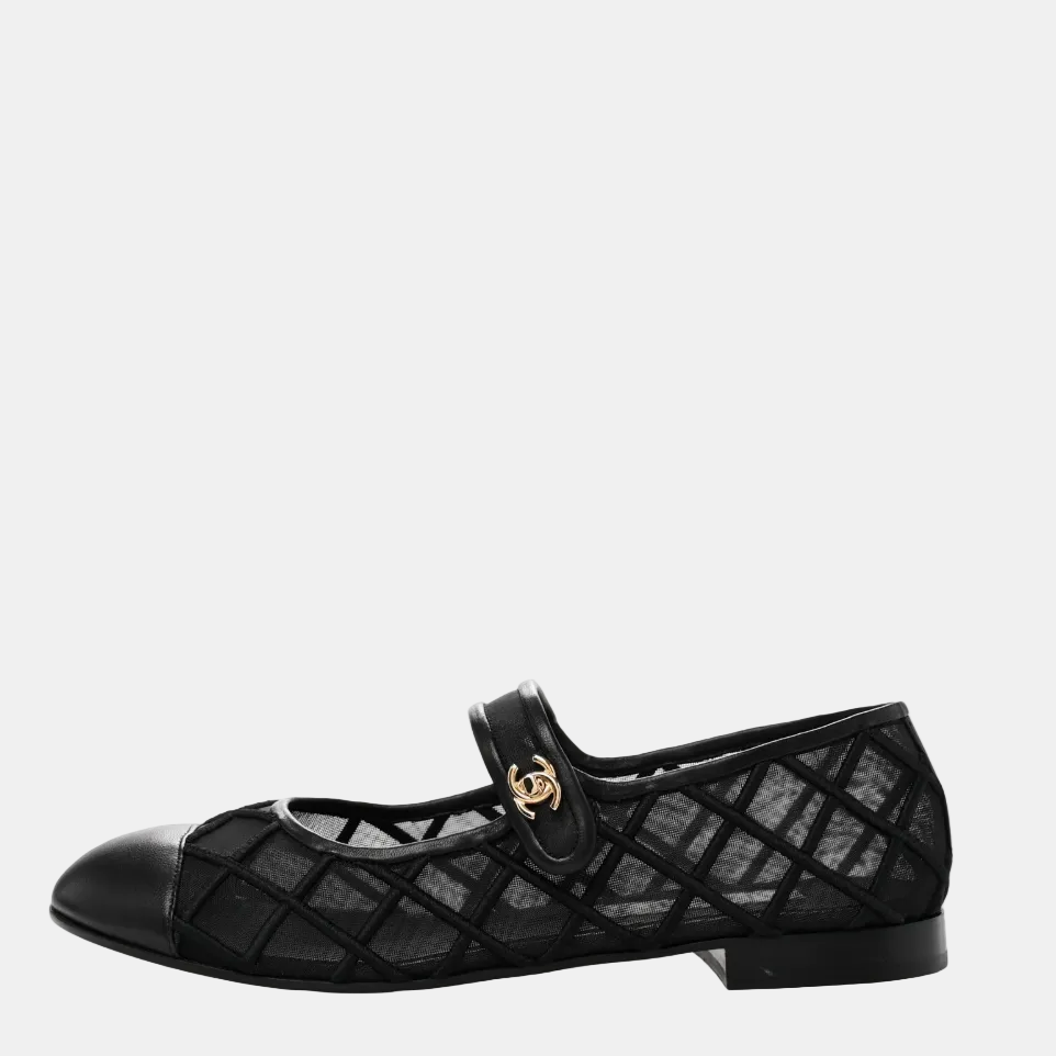 Mary Jane Ballerina schwarz Mesh