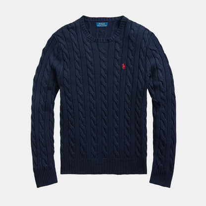 RL Zopfstrick-Pullover navy/rot