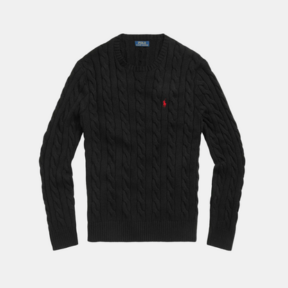 RL Zopfstrick-Pullover schwarz/rot